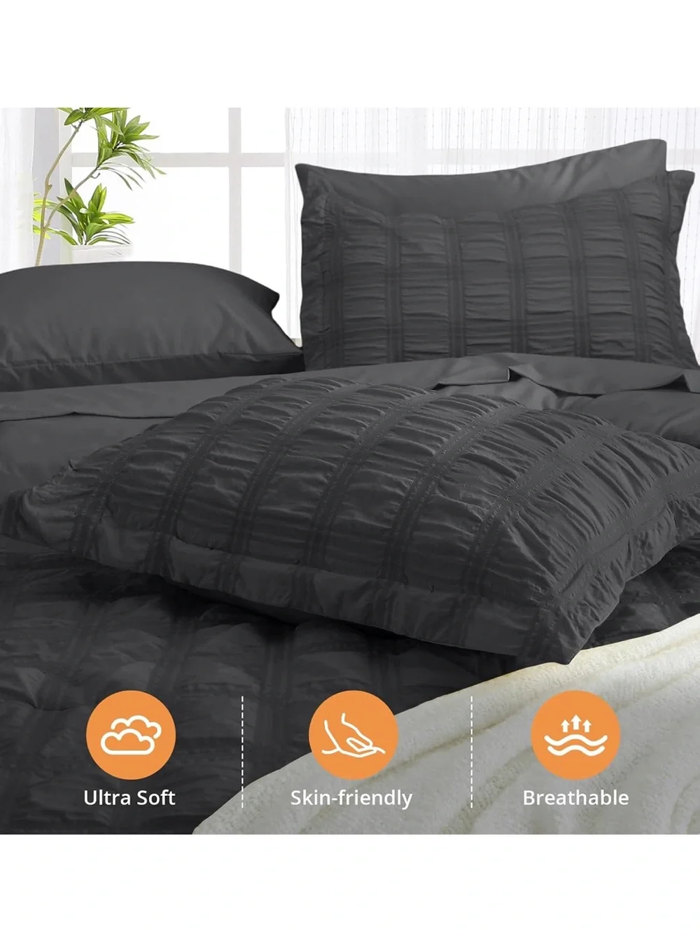 ⛱️7-Piece Seersucker Comforter & Bedding Set - Queen